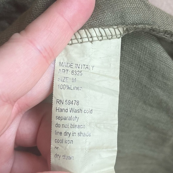 Elena Baldi NEW Green Army Oversized 100% Pure Linen Italian Dress Midi Medium - Picture 14 of 16